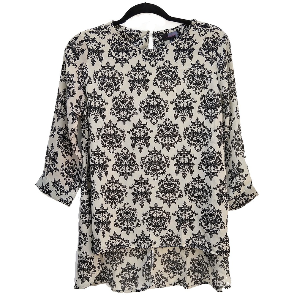The Limited Women's Tunic Blouse Size Small Gray Black 3/4 Sleeve Round Neck New